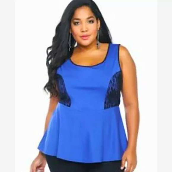 torrid Tops - Torrid Lace Sleeveless Peplum Blouse Top, Blue‎ - Size 2